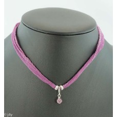 Pink glitter ball with silk bracelet/necklace (pink)